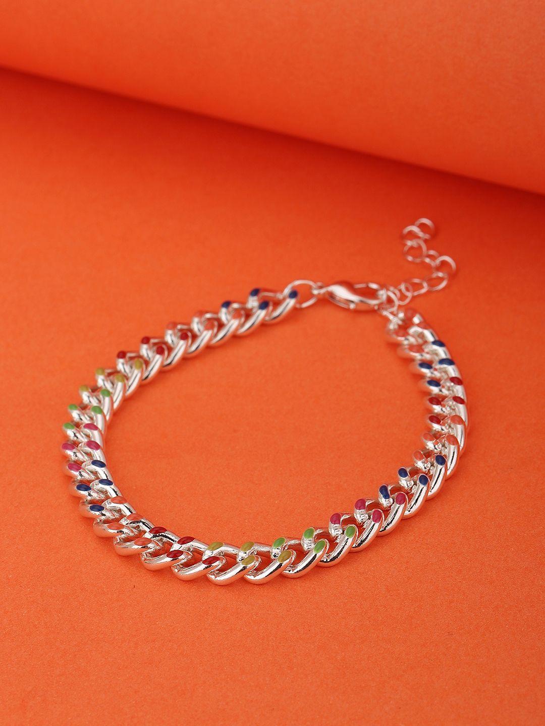 carlton london women multicoloured enamelled rhodium-plated link bracelet