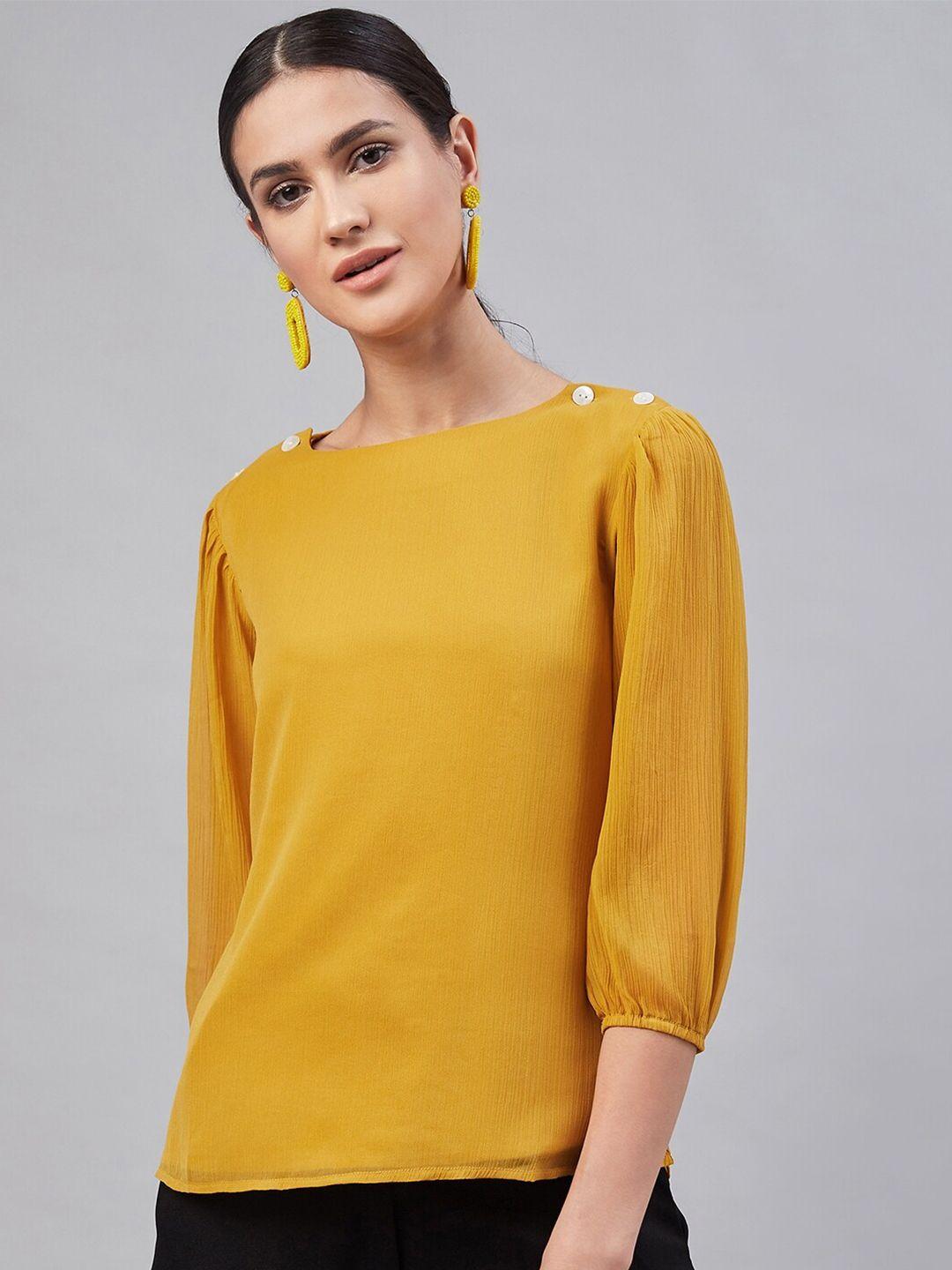 carlton london women mustard yellow solid chiffon top