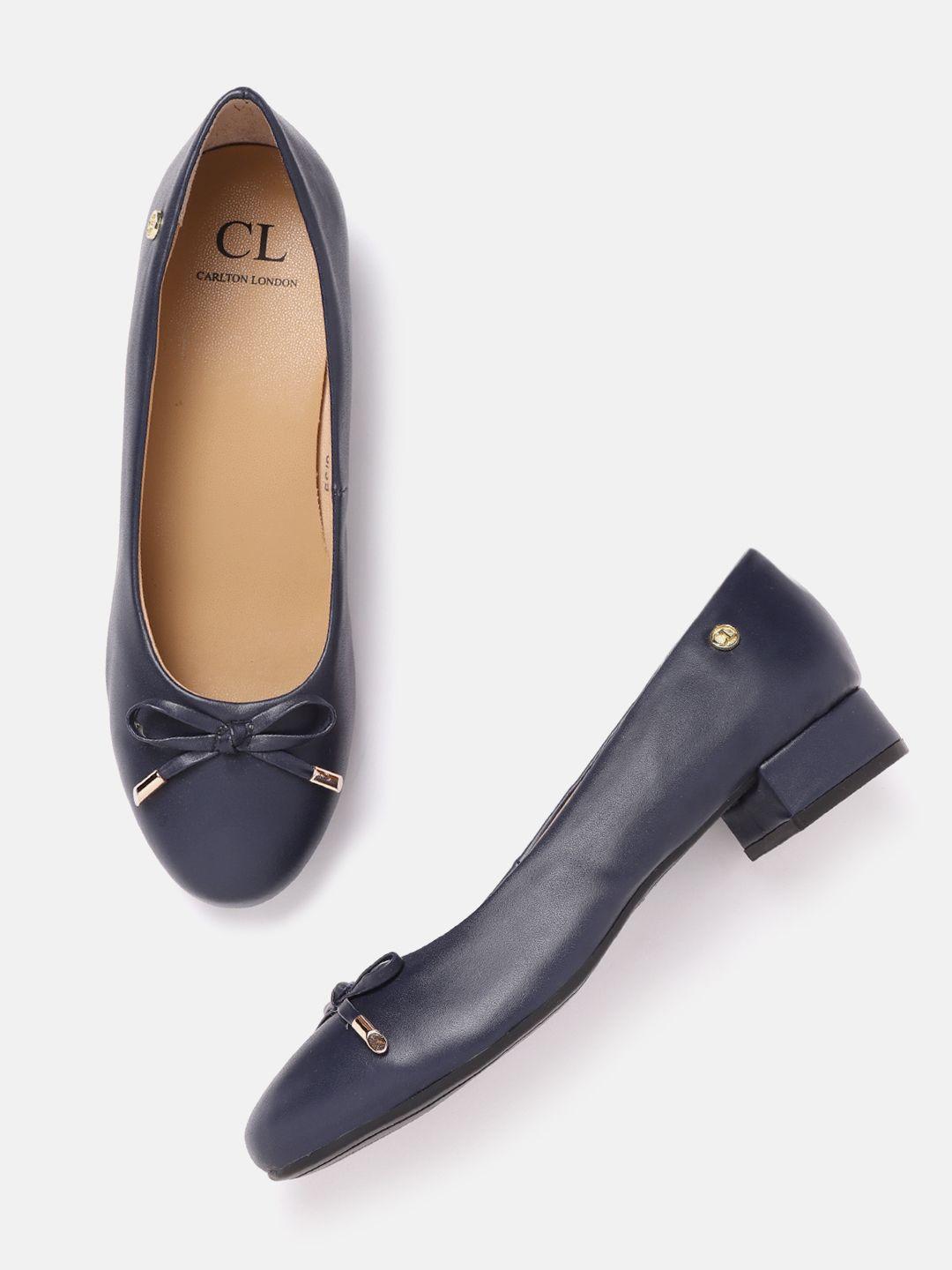 carlton london women navy blue solid ballerinas with bow detail