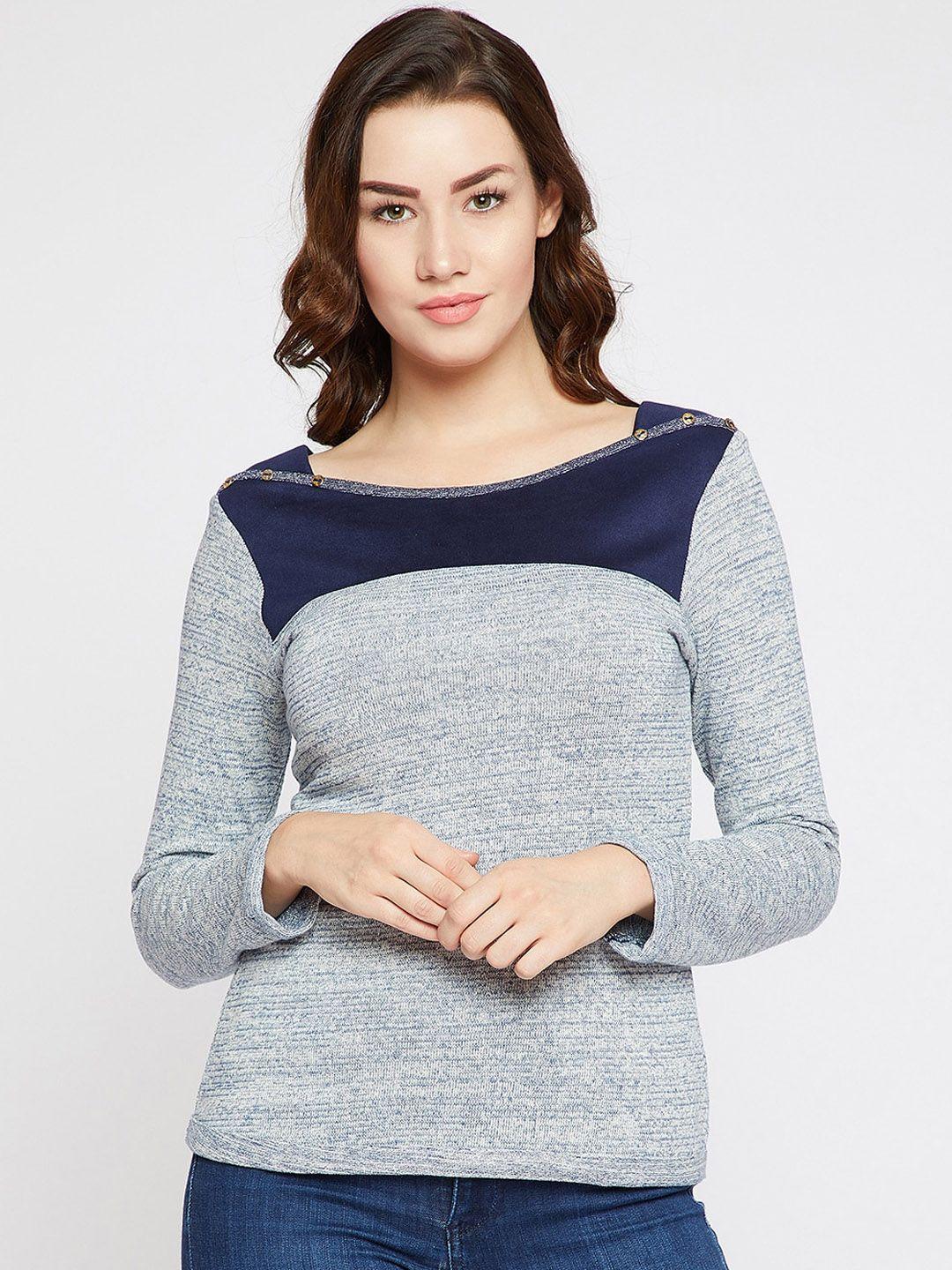 carlton london women navy blue solid pullover sweater