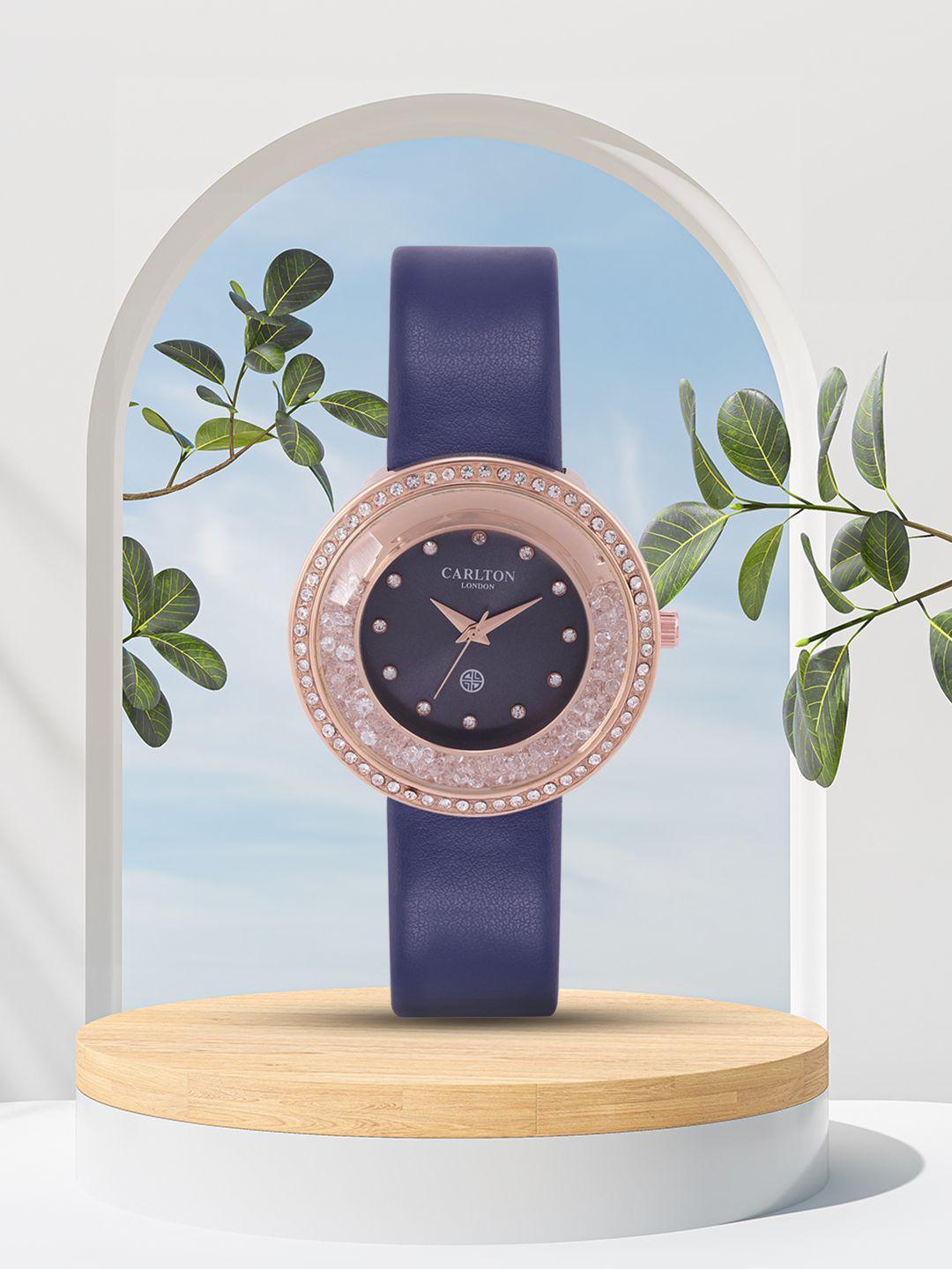 carlton london women navy embellished analogue watch cl015rblb