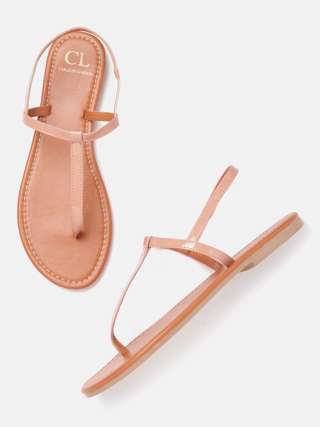 carlton london women nude pink solid t-strap flats