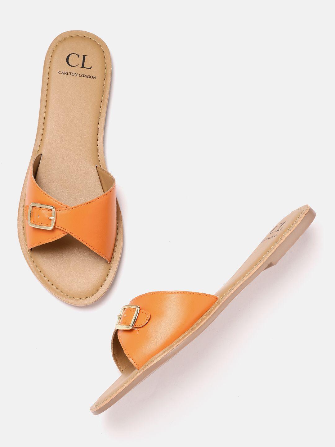 carlton london women orange open toe flats with buckles