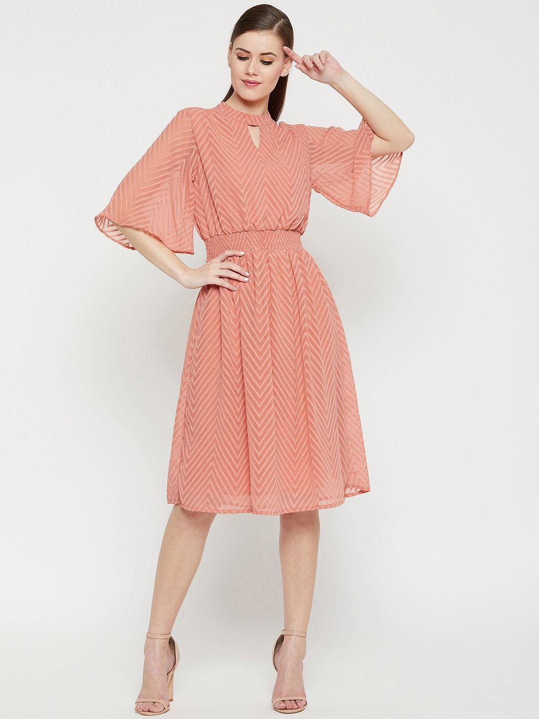 carlton london women peach-coloured striped drop-waist dress