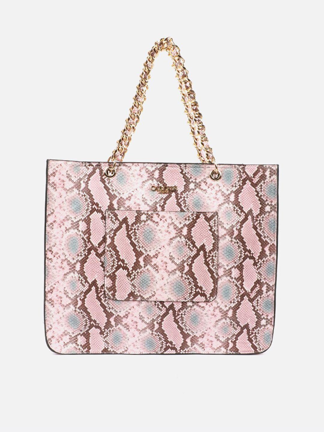 carlton london women pink & brown animal printed shopper tote bag