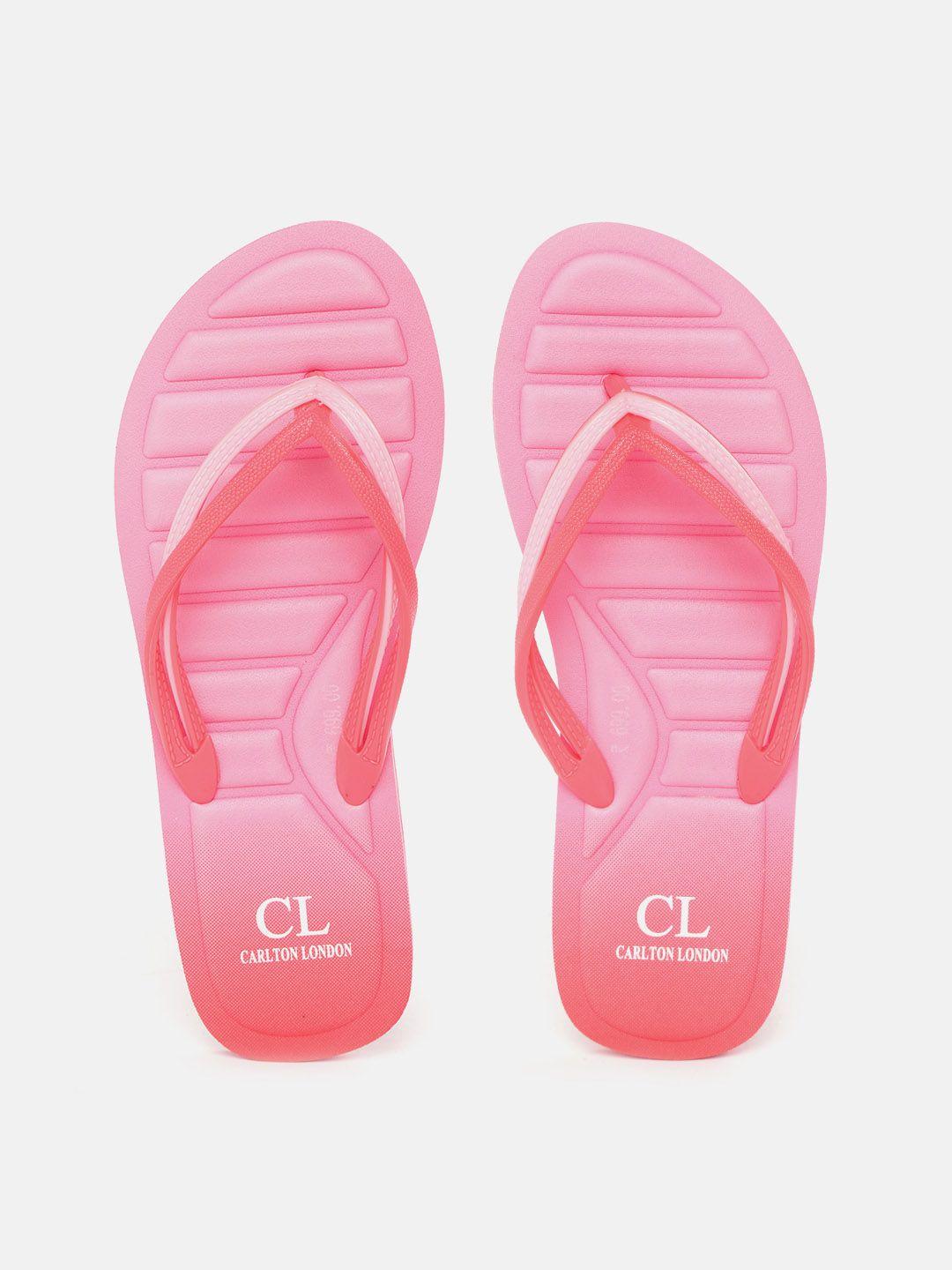 carlton london women pink & orange textured thong flip-flops with