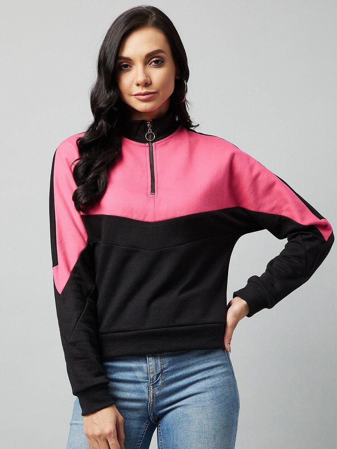 carlton london women pink colourblocked sweatshirt