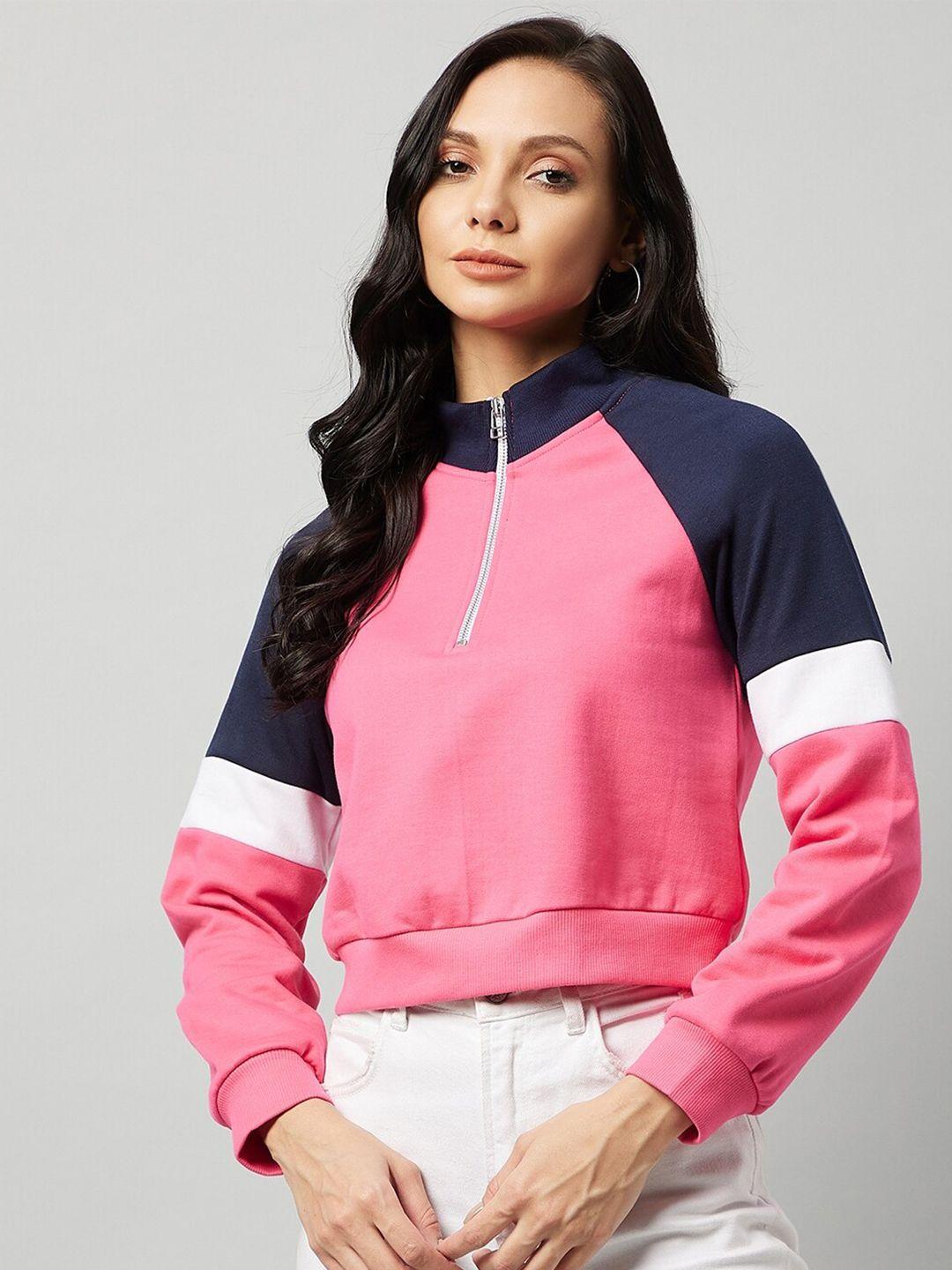 carlton london women pink colourblocked sweatshirt