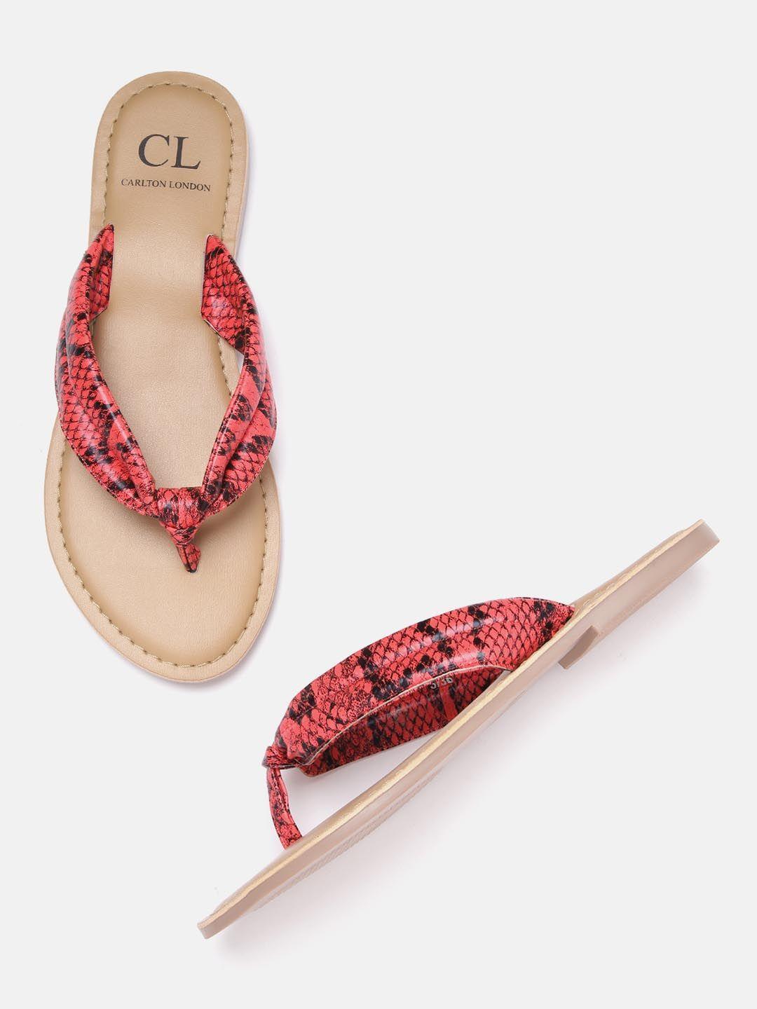 carlton london women red & black snakeskin print open toe flats