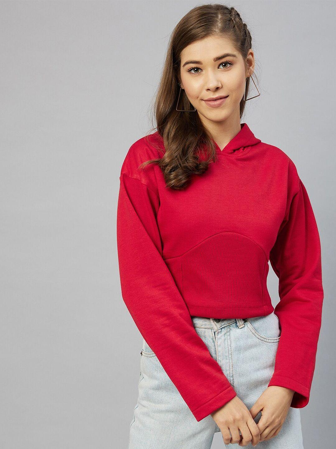 carlton london women red crop hooded sweatshirt