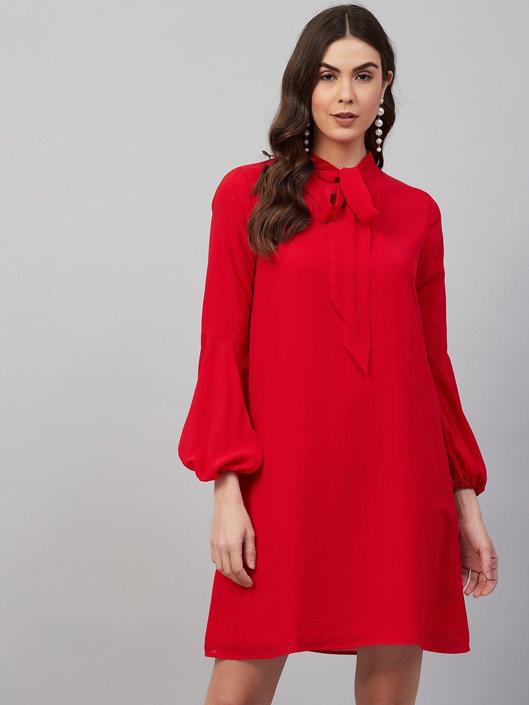 carlton london women red solid a-line dress