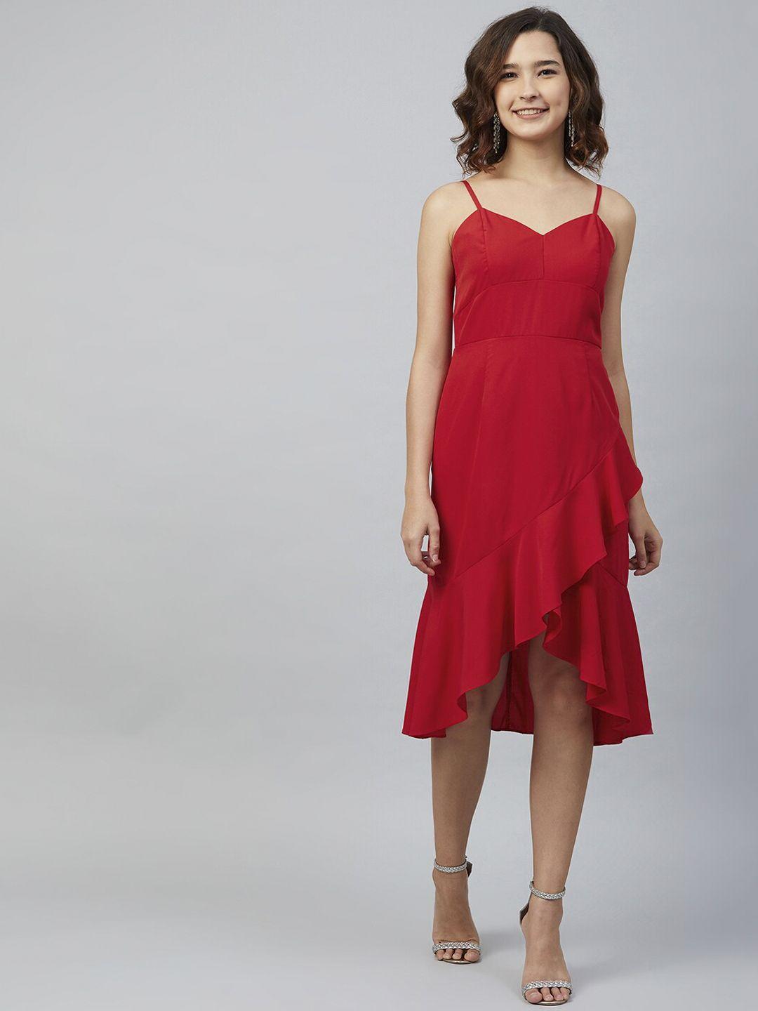 carlton london women red solid fit and flare dress