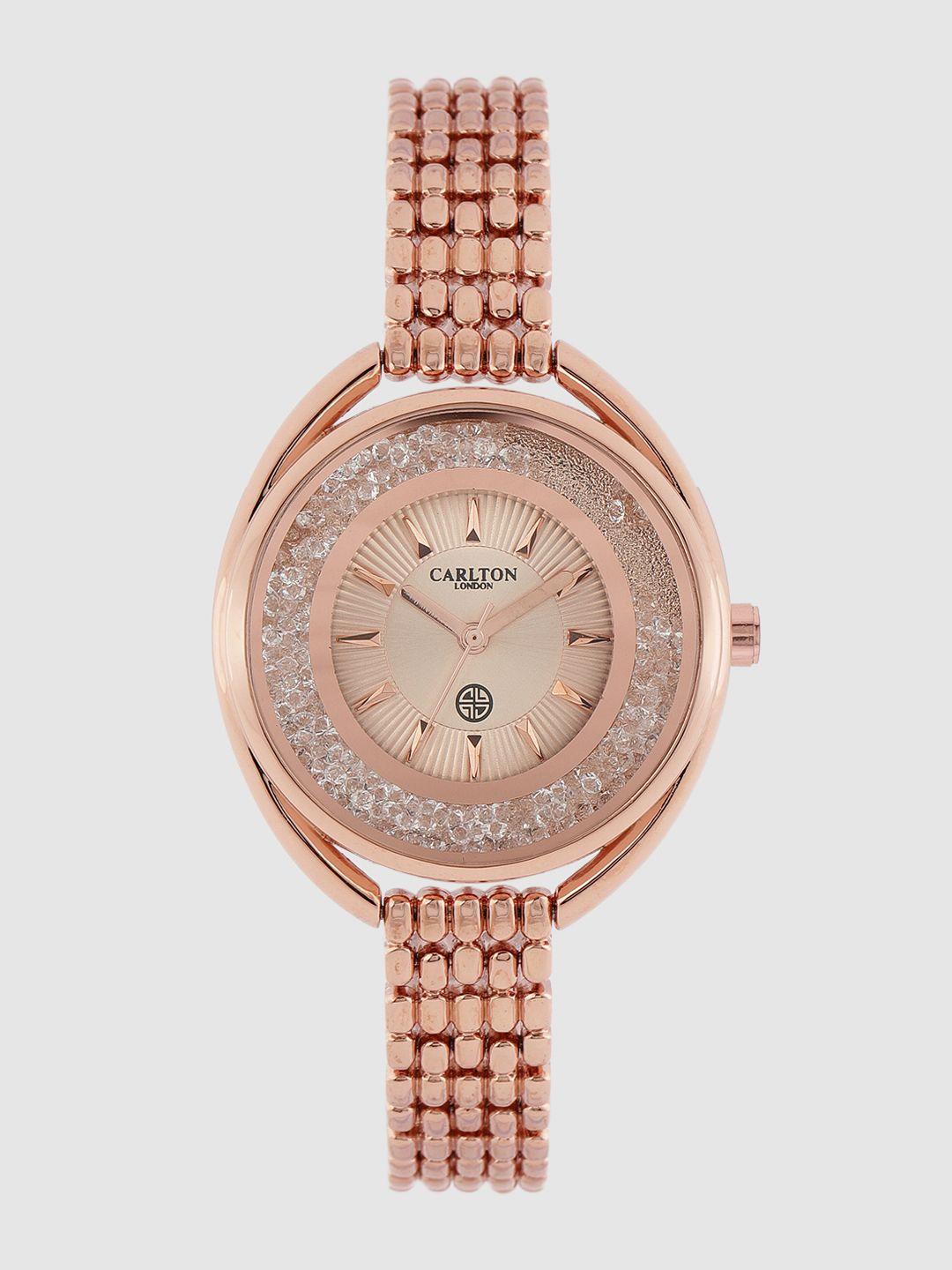 carlton london women rose gold-toned analogue watch cl029rror