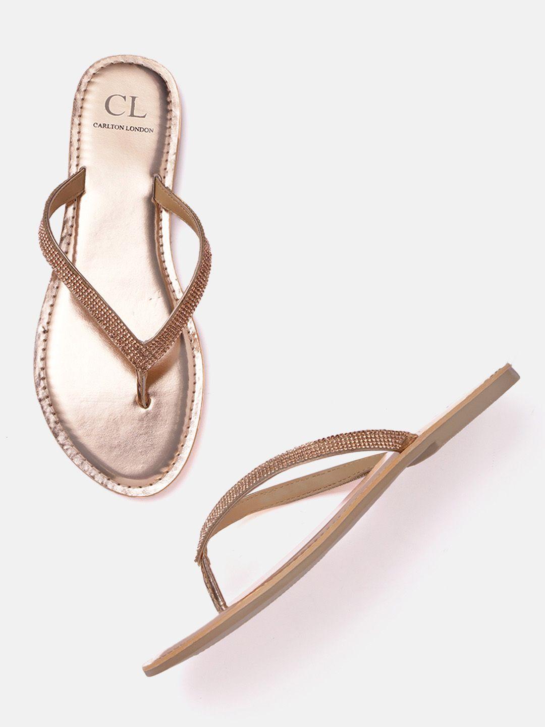 carlton london women rose gold-toned embellished open toe flats