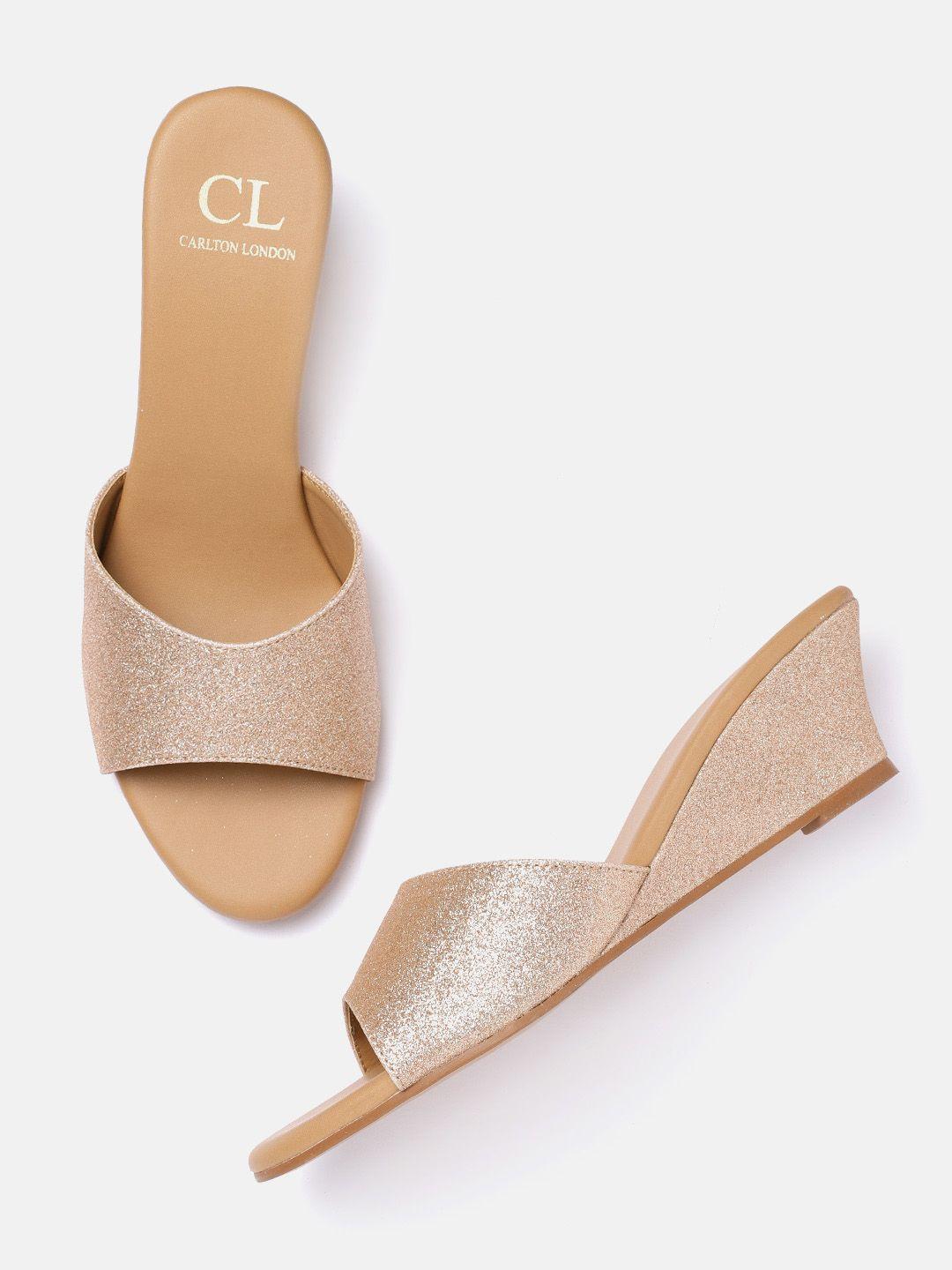 carlton london women rose gold-toned shimmer wedge heels