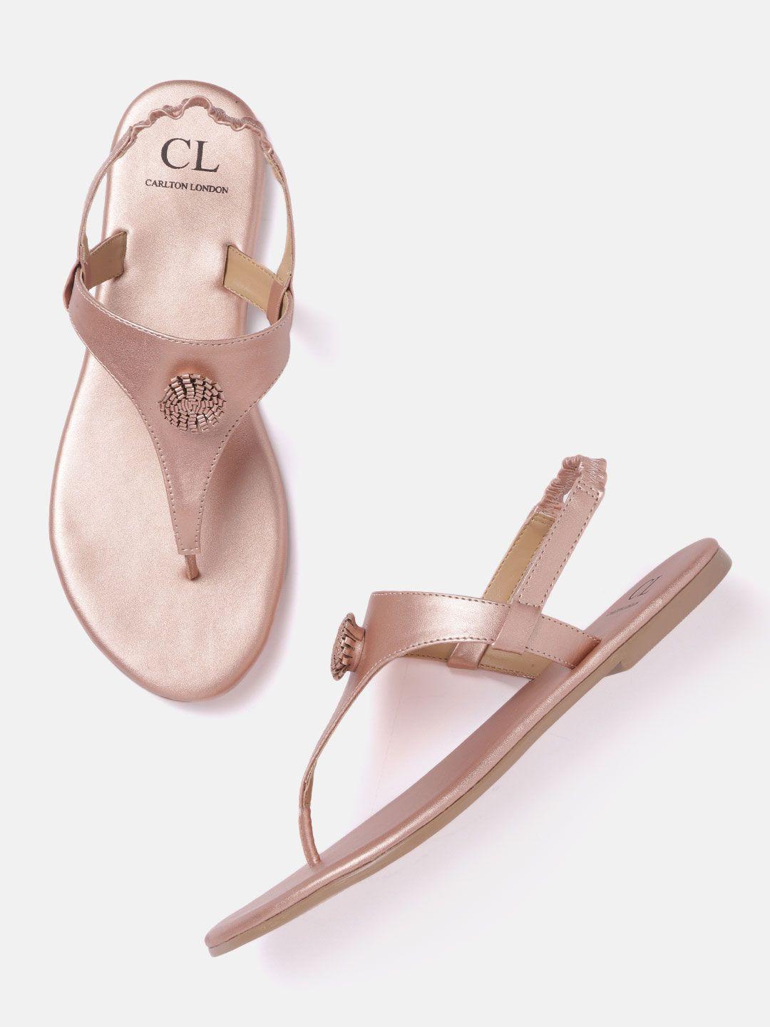 carlton london women rose gold-toned solid open toe flats