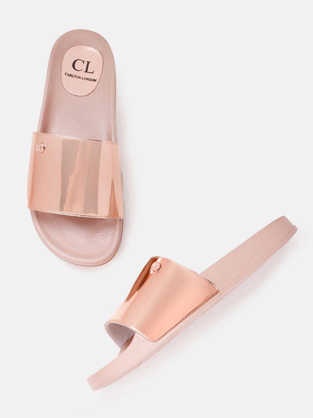 carlton london women rose gold-toned solid open toe flats