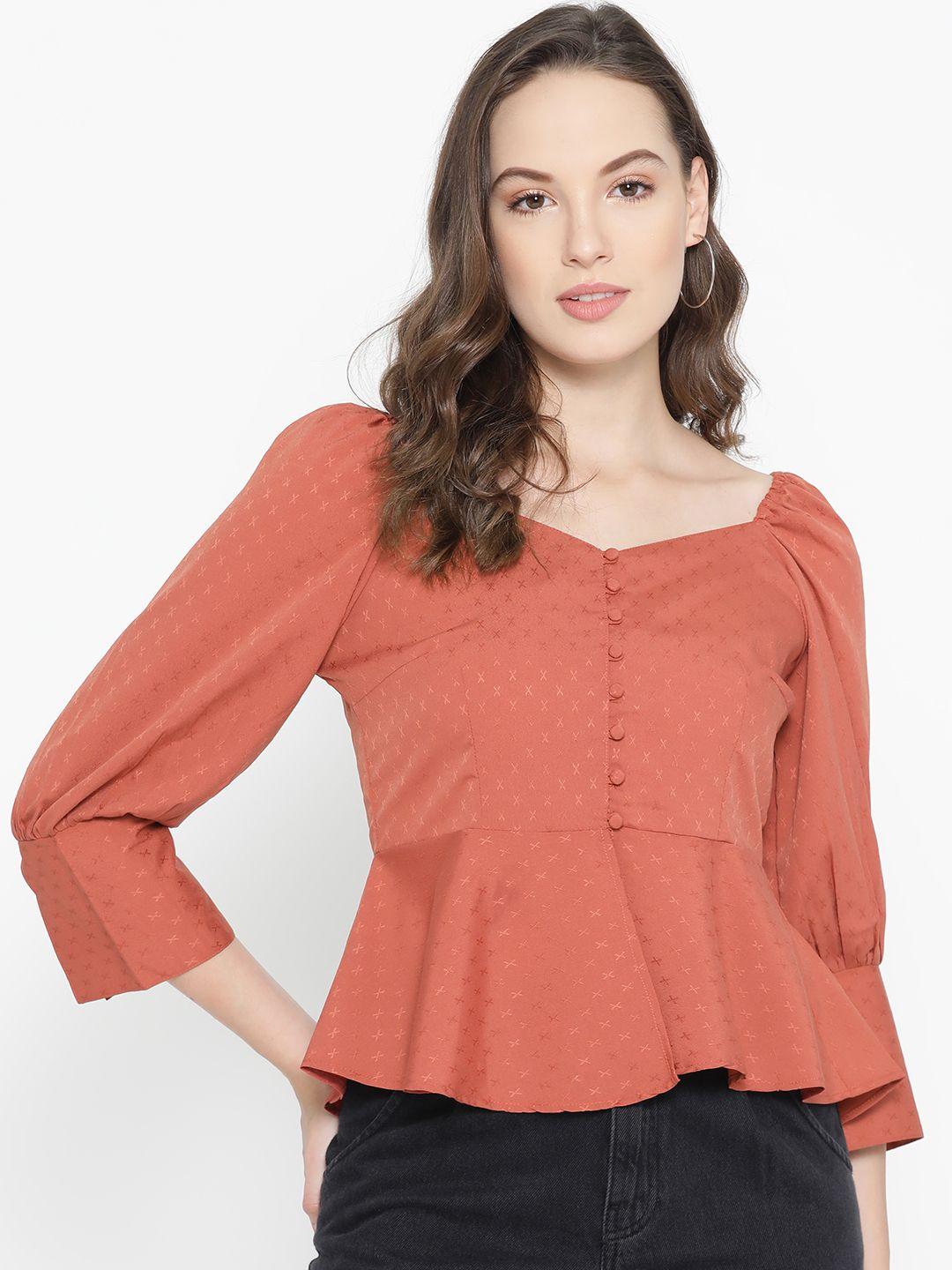 carlton london women rust orange self design peplum top