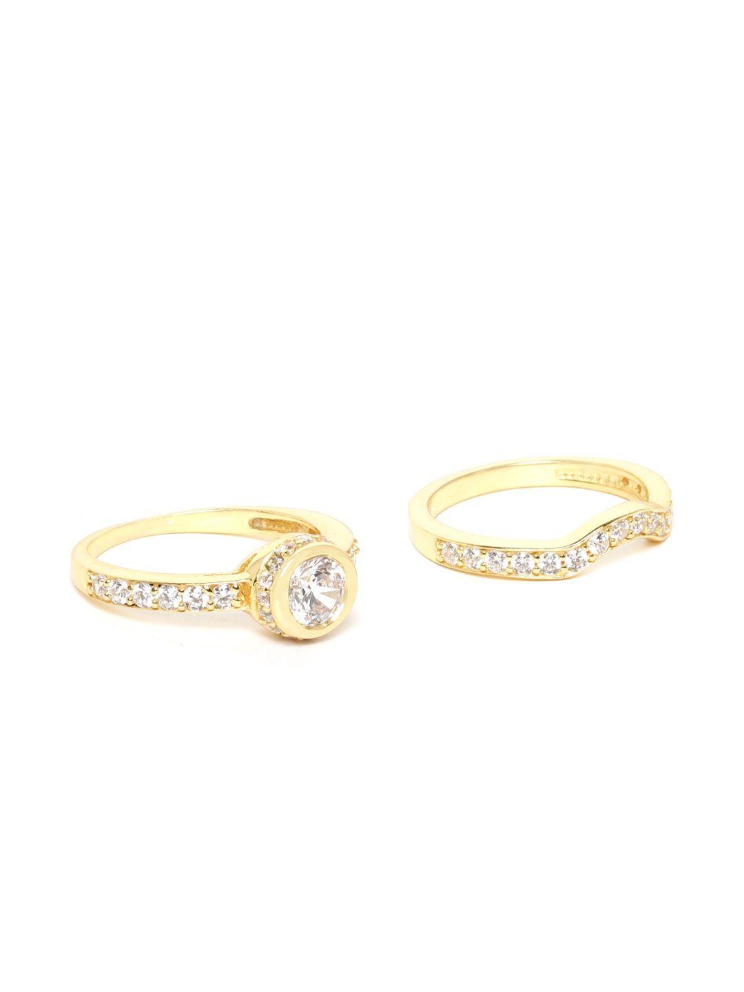 carlton london women set of 2 gold-plated cz-studded handcrafted finger rings