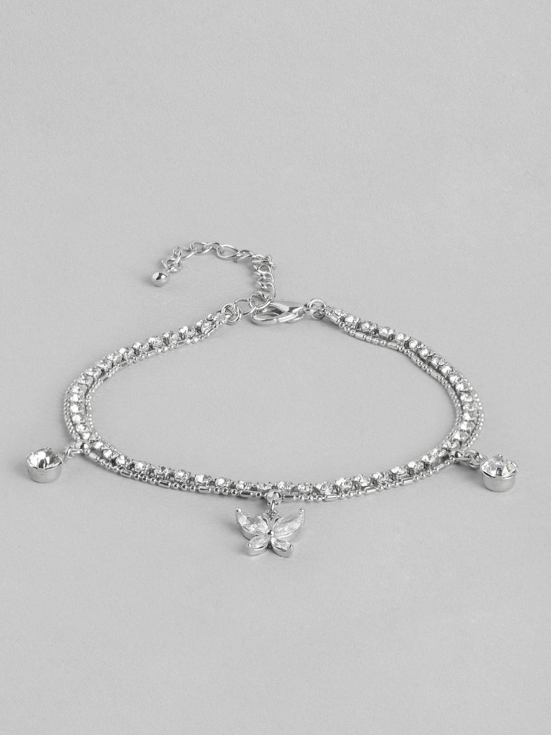 carlton london women silver-plated crystals-studded layered anklet