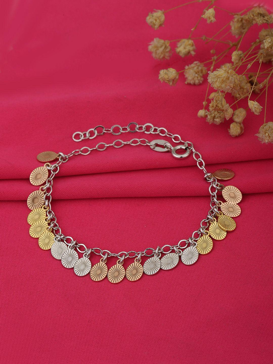 carlton london women silver-toned & gold-toned rhodium-plated charm bracelet