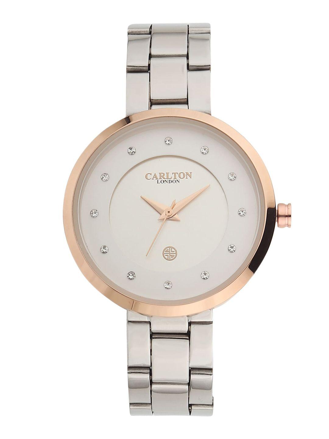 carlton london women silver-toned & white analogue watch