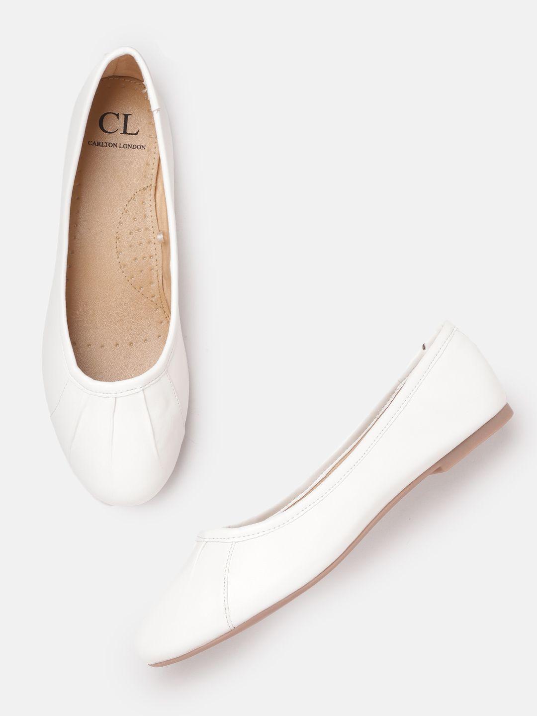 carlton london women white solid ballerinas with pleated detail