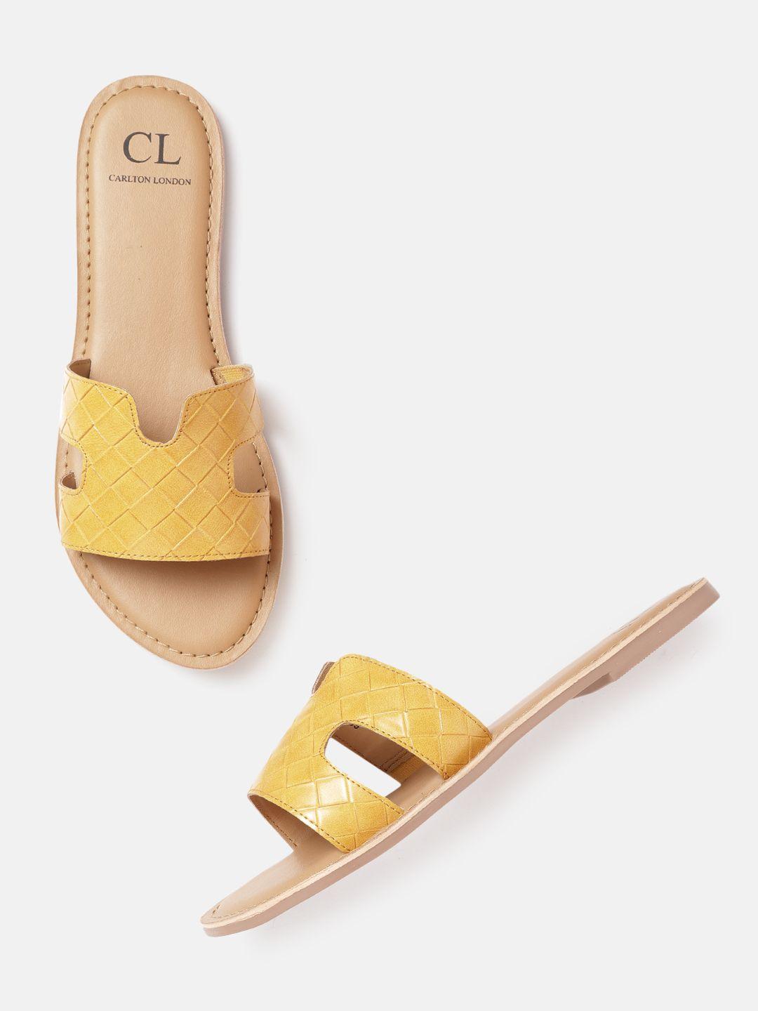 carlton london women yellow basketweave textured open toe flats