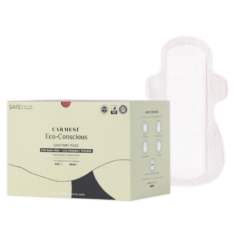 carmesi eco-conscious - sanitary pads for rash-free + eco-friendly periods large & xl - 30 pcs