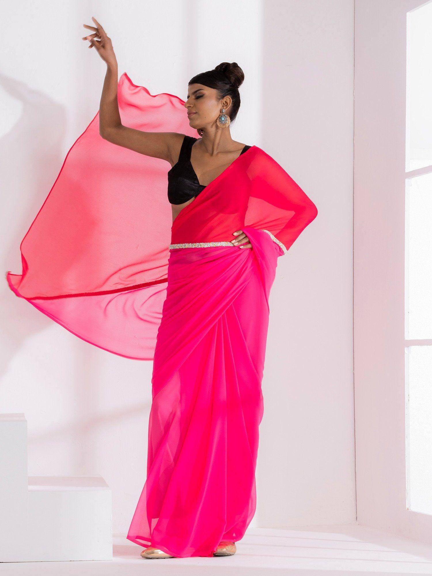 carnation & lily triangle georgette saree with unstitched blouse