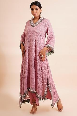 carnation pink embroidered kurta set