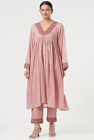 carnation pink mul cotton kurta set