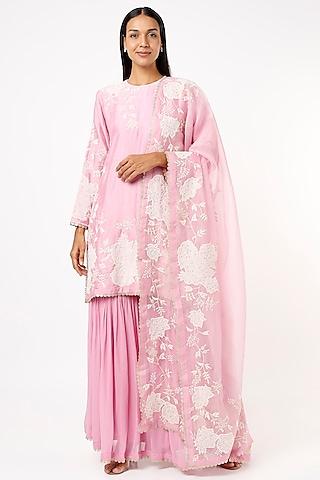 carnation pink taari embroidered kurta set