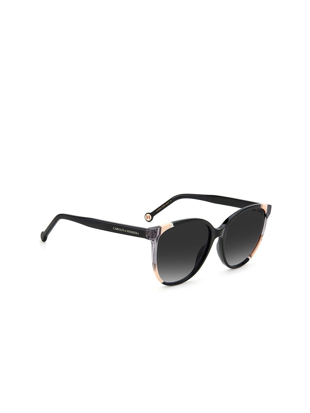 carolina herrera women grey lens & black round sunglasses 204999kdx589o