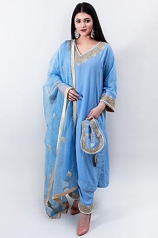 carolina blue embroidered kurta set