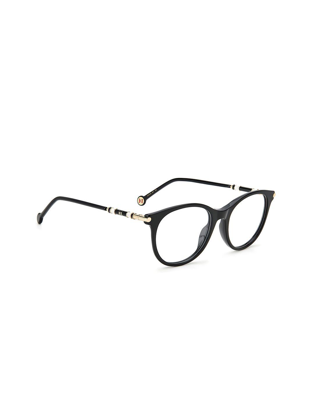 carolina herrera unisex black & gold-toned full rim round frames