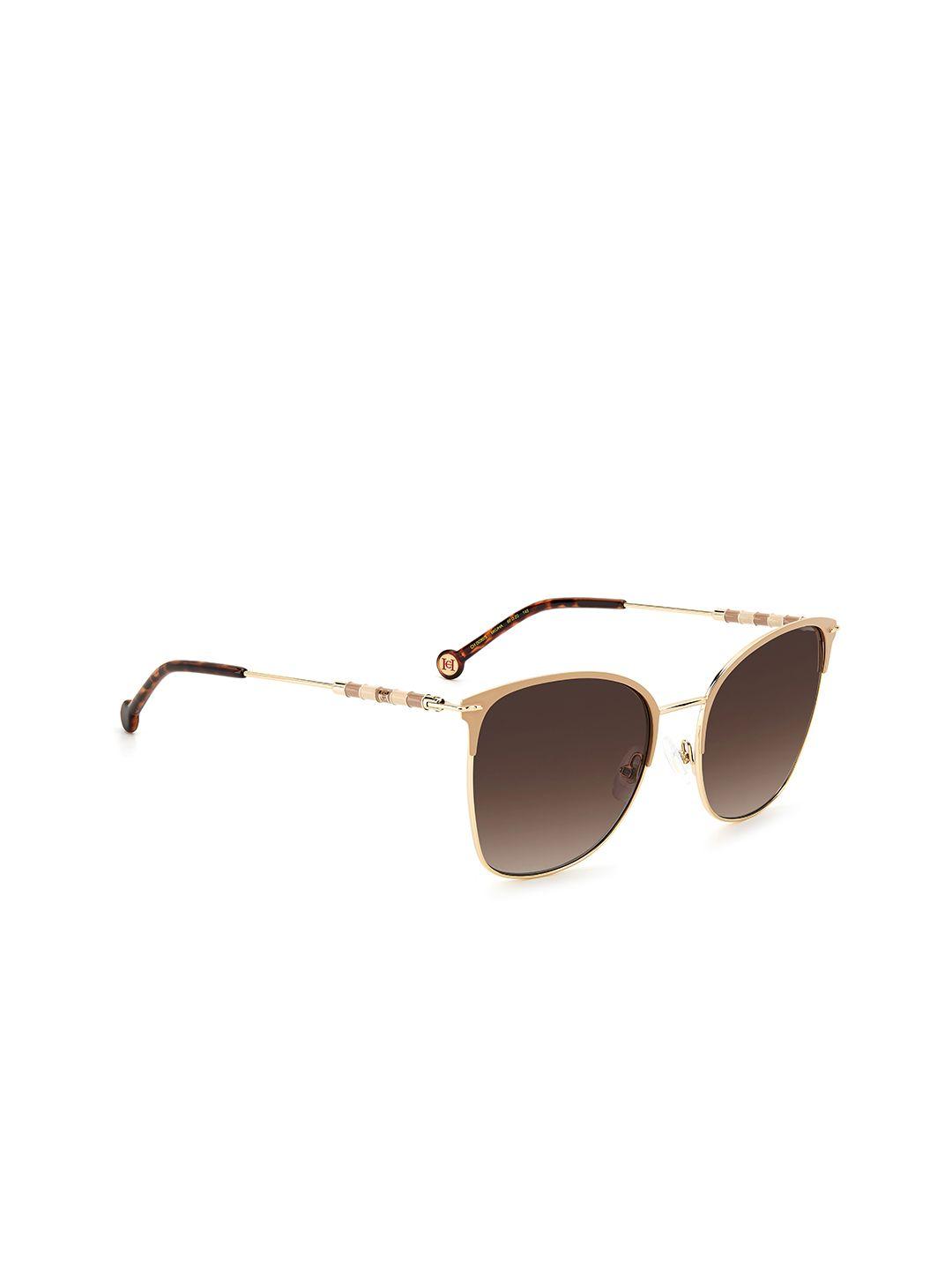 carolina herrera women brown lens & gold-toned round sunglasses with uv protected lens