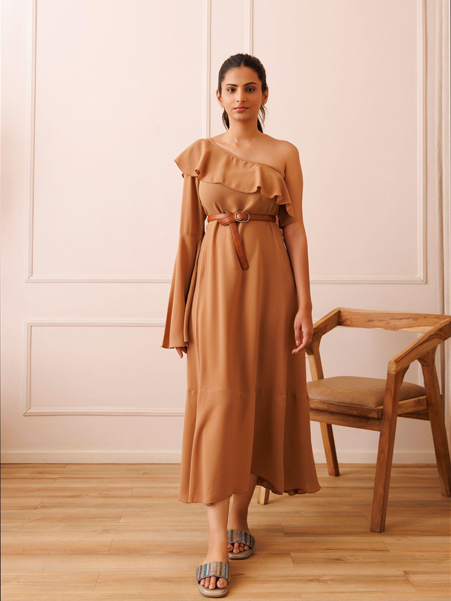 carpediem brown midi dress with belt (set of 2)