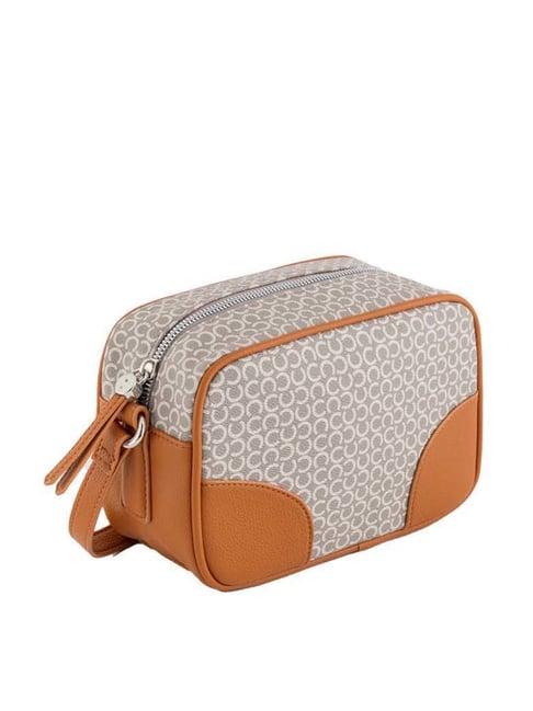 carpisa beige & tan printed small sling handbag