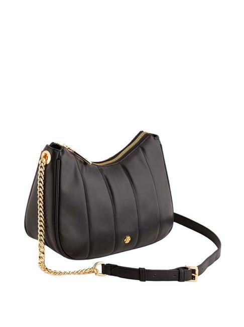 carpisa lisanna black faux leather quilted sling handbag