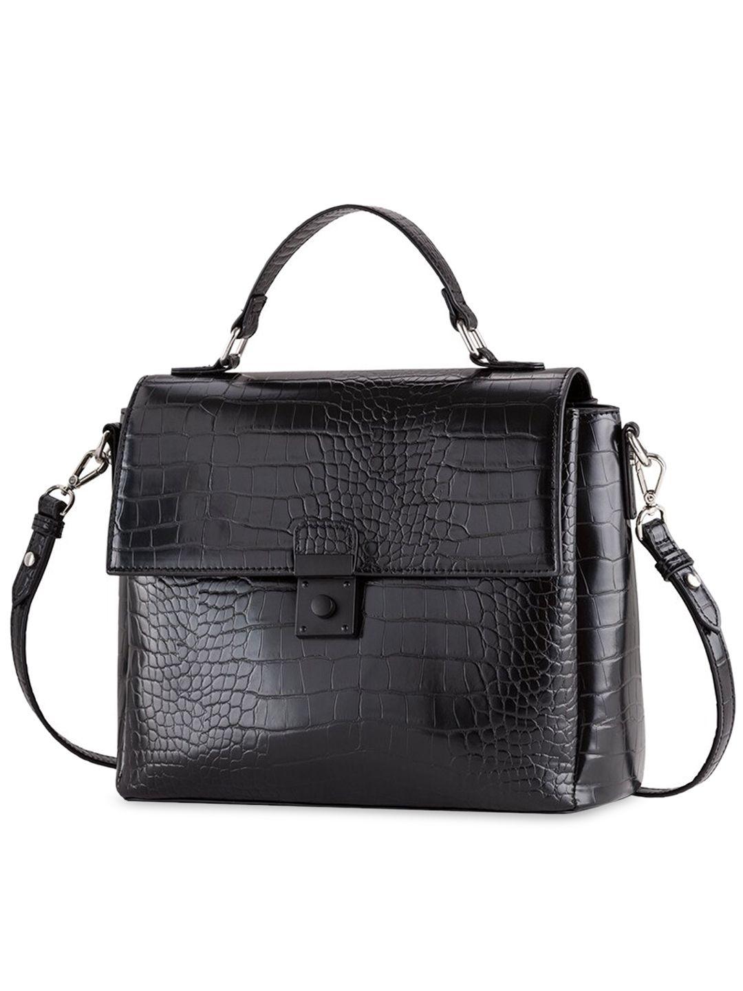 carpisa women black textured structured handheld bag