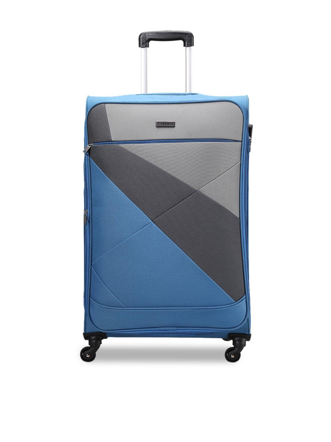 carriall blue & grey soft-sided large trolley suitcase