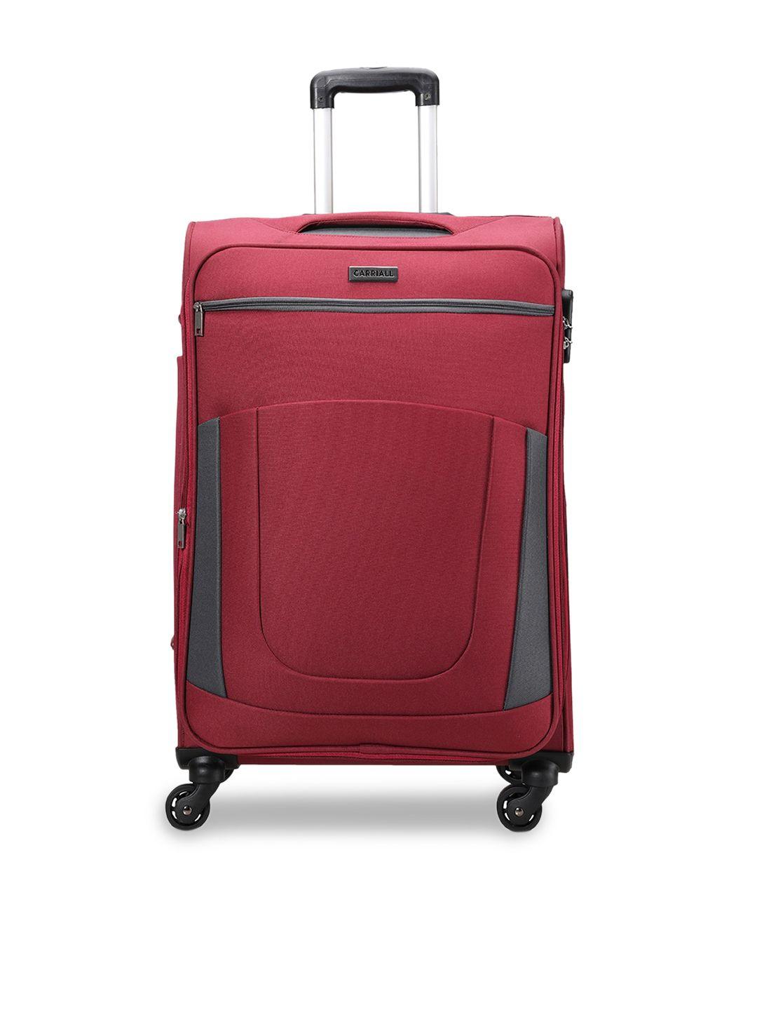 carriall red & grey solid soft-sided medium trolley suitcase