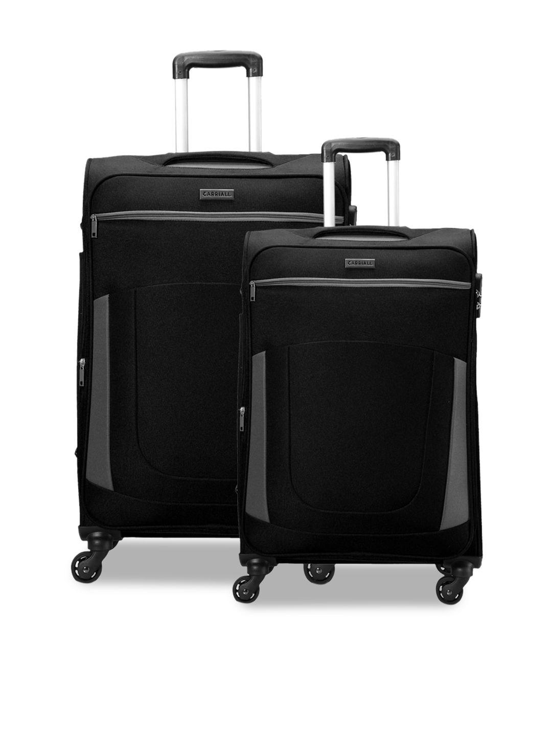 carriall set of 2 black solid soft-sided trolley suitcases