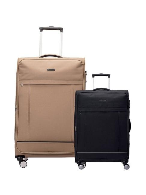 carriall beige & black 4 wheel large soft cabin trolley set of 2 - 79 cm