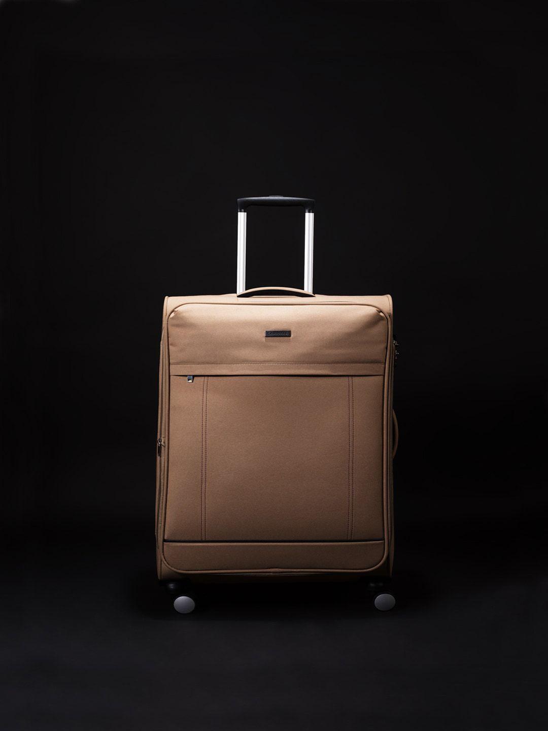 carriall beige solid soft-sided 360 degree rotation cabin trolley suitcase