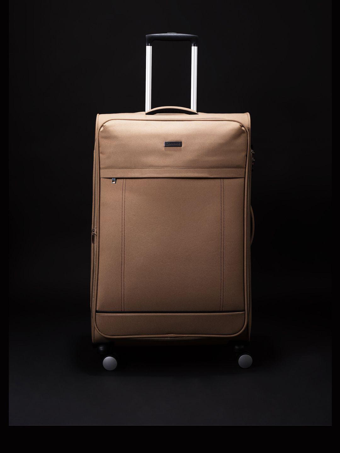 carriall beige solid soft-sided 360 degree rotation large trolley suitcase