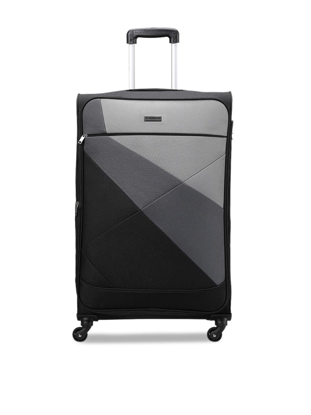carriall black & grey colourblocked soft-sided large trolley suitcase