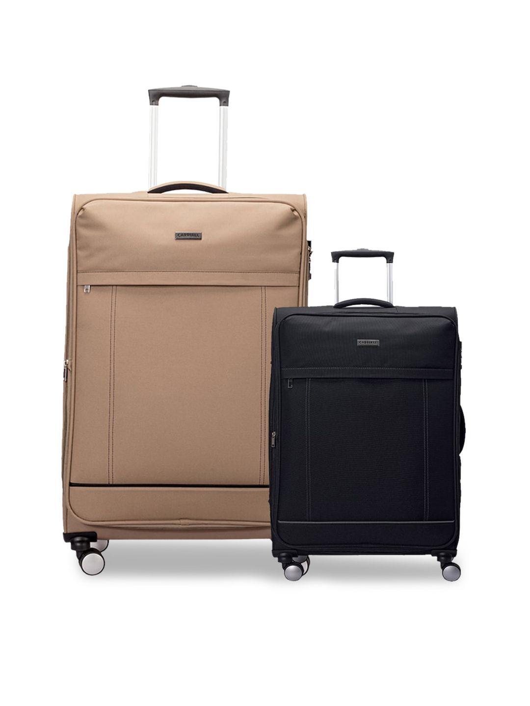 carriall set of 2 beige and black large & small luggage