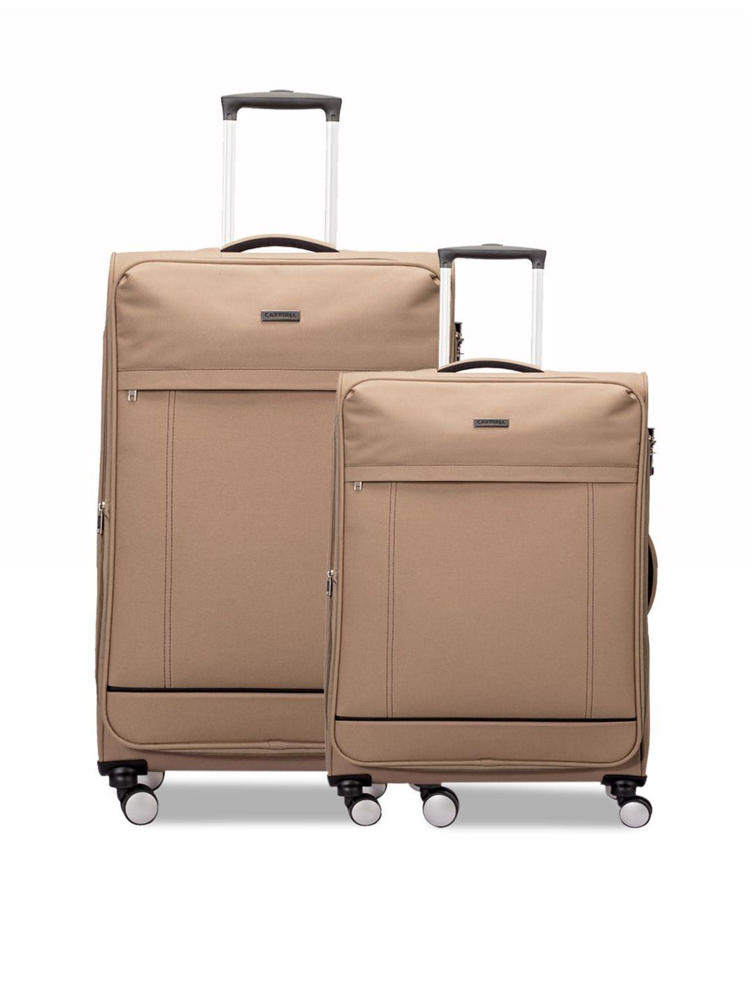 carriall set of 2 beige solid soft-sided trolley suitcases